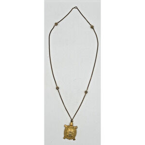 Vintage Mimi Gold Tone Turtle Pendant on Beaded Chain Necklace SKU‎ PB73